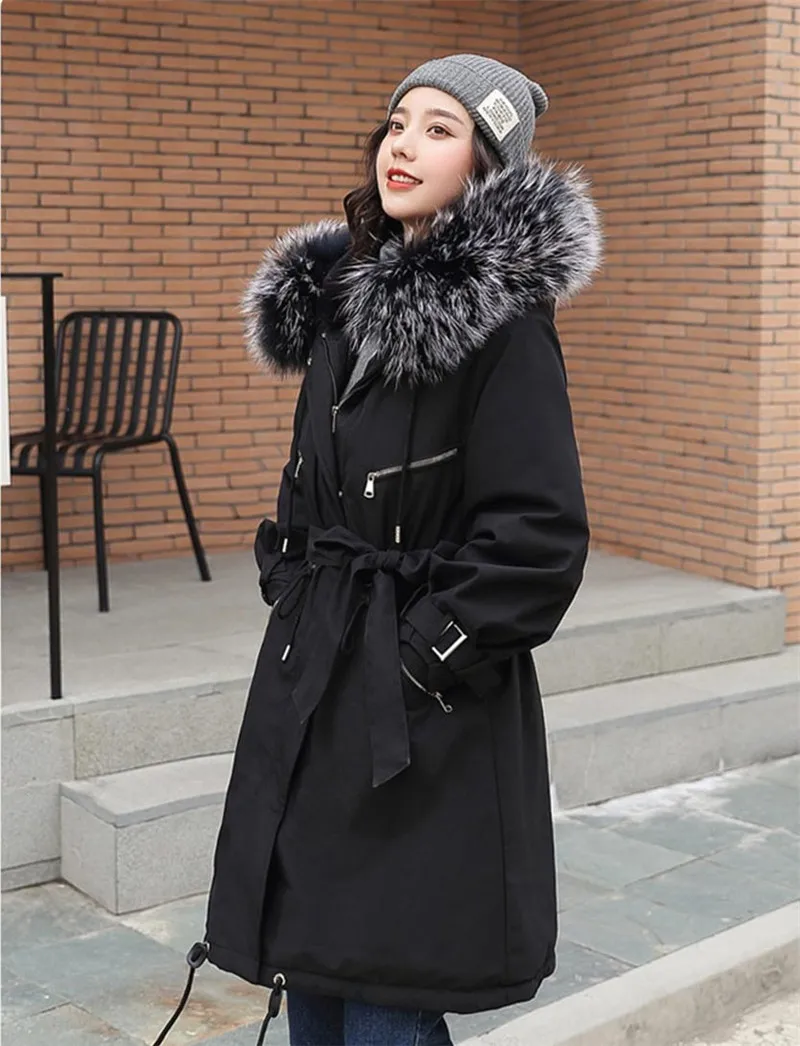 Parkas Mujer New Arrival Women Winter Jacket Large Fur Collar Hooded Female Jacket Long Coat Cotton Parkas Plus Size P11