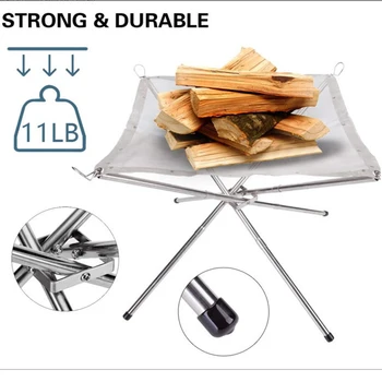 

Foldable Bonfire Stand Portable Mesh Fire Pit Heat-Resistant Stable Anti-Rust Camping Patio Barbecue Tool For BBQ For Garden SD
