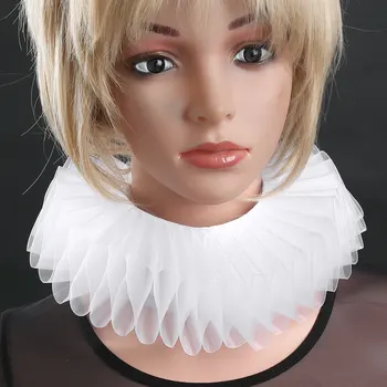 

Fake Collar Renaissance Elizabethan Ruffled Sheer/Satin Neck Collar Clown Choker Victorian Costume Halloween Cosplay Collar