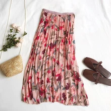 Новинка, женская шифоновая юбка, летняя Цветочная элегантная складчатая юбка, Женская винтажная длинная юбка с высокой талией