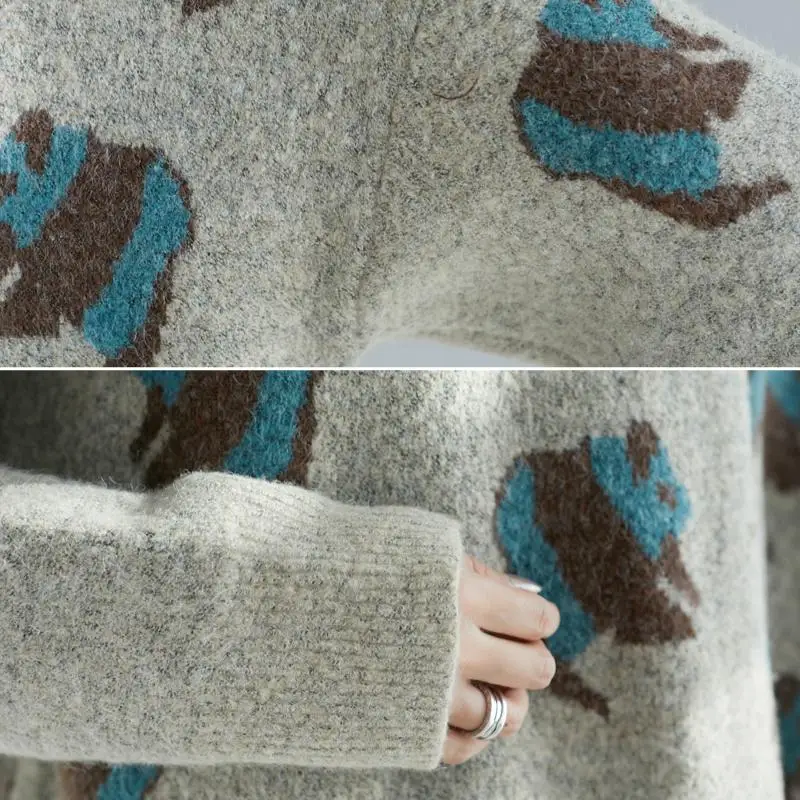 Свитер размера плюс, Женский пуловер с мультяшным животным принтом, ВЯЗАННЫЙ ПУЛОВЕР, Осень-зима, корейский Повседневный свитер, Pull Femme