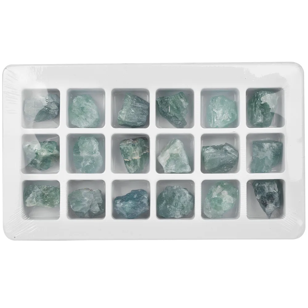 

18pcs/set Natural Green Flourite Raw Mineral Stones Energy Healing Stones Crystals Quartz Specimen Box