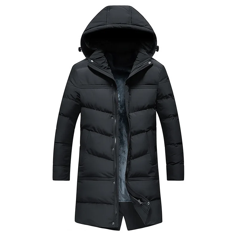 

Solid Color Will Code Length Fund Cotton-padded Clothes Man Even Hat Waterproof Loose Coat 2019 Winter Men's Coattail Cotton