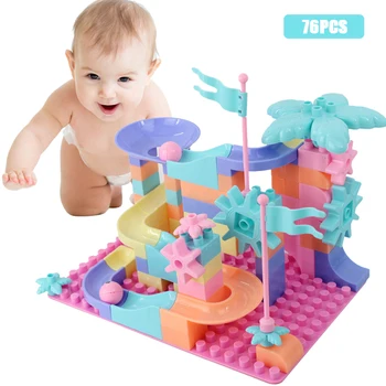 

76PCS Color Marble Race Run Maze Ball Track Building Blocks ABS Funnel Slide Assemble Bricks Compatible Blocks Toys