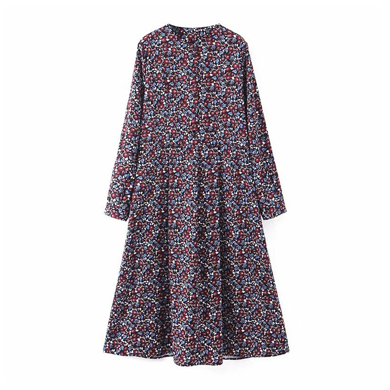 

Women fashion floral print midi dress long sleeve O neck female 2019 Autumn casual stylish long dresses vestidos