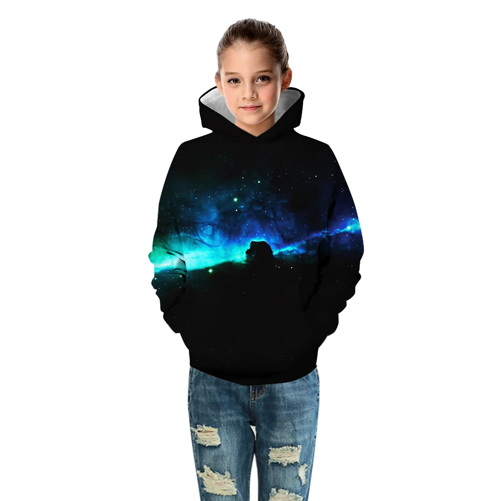Осенние детские толстовки с капюшоном Детский свитер с 3D-принтом галактики Туманность топы для детей, пуловер для подростков свитер с капюшоном для мальчиков и девочек от 5 до 14 лет