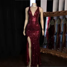 Бордовые с блестками платье для выпускного с пайетками новые сексуальные с открытой спиной с высокими разрезами длинная Русалка африканская темнокожая девушка платье для выпускного вечера 2K20