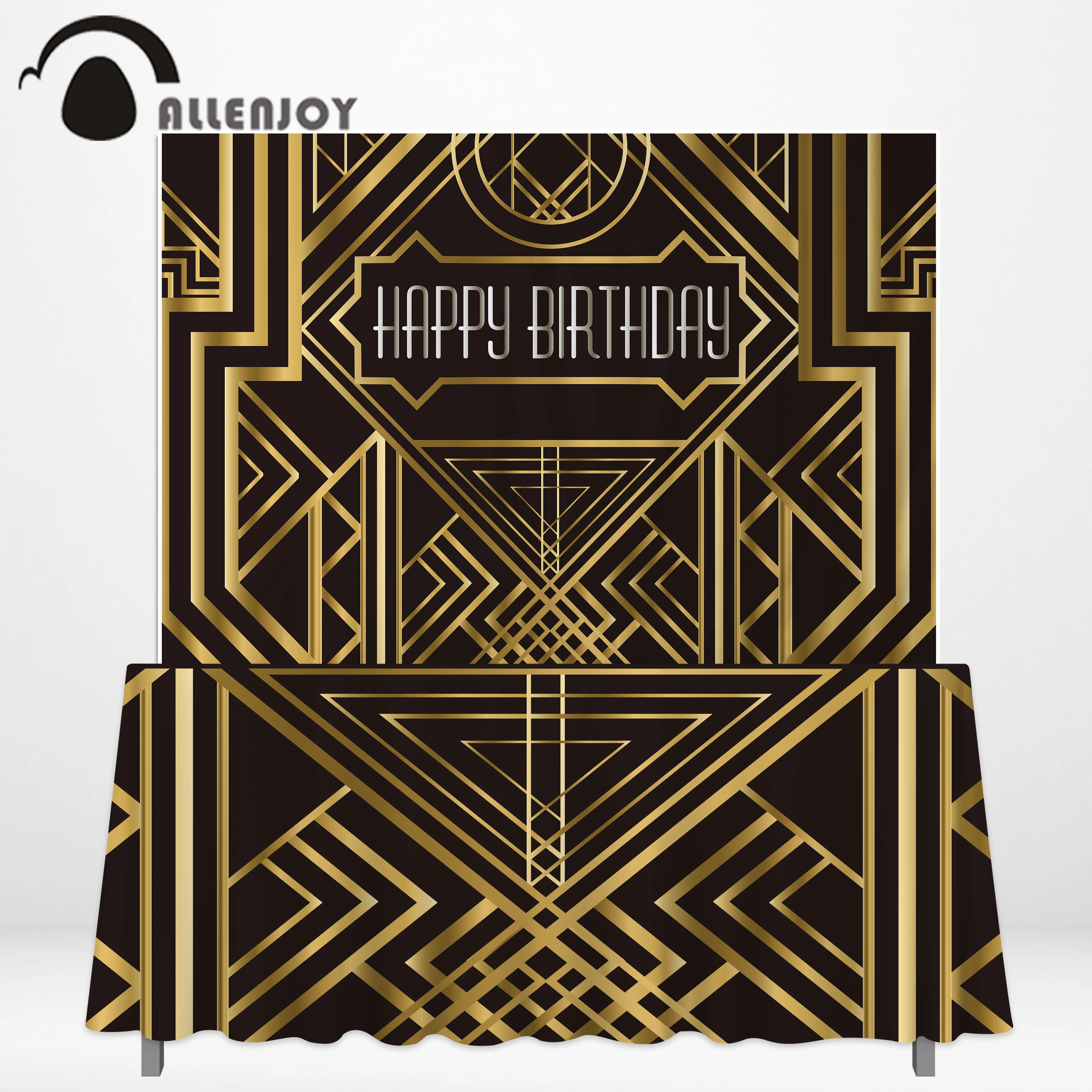 

Allenjoy birthday photography backdrop Great Gatsby golden black baby shower party banner background tablecloth photophone