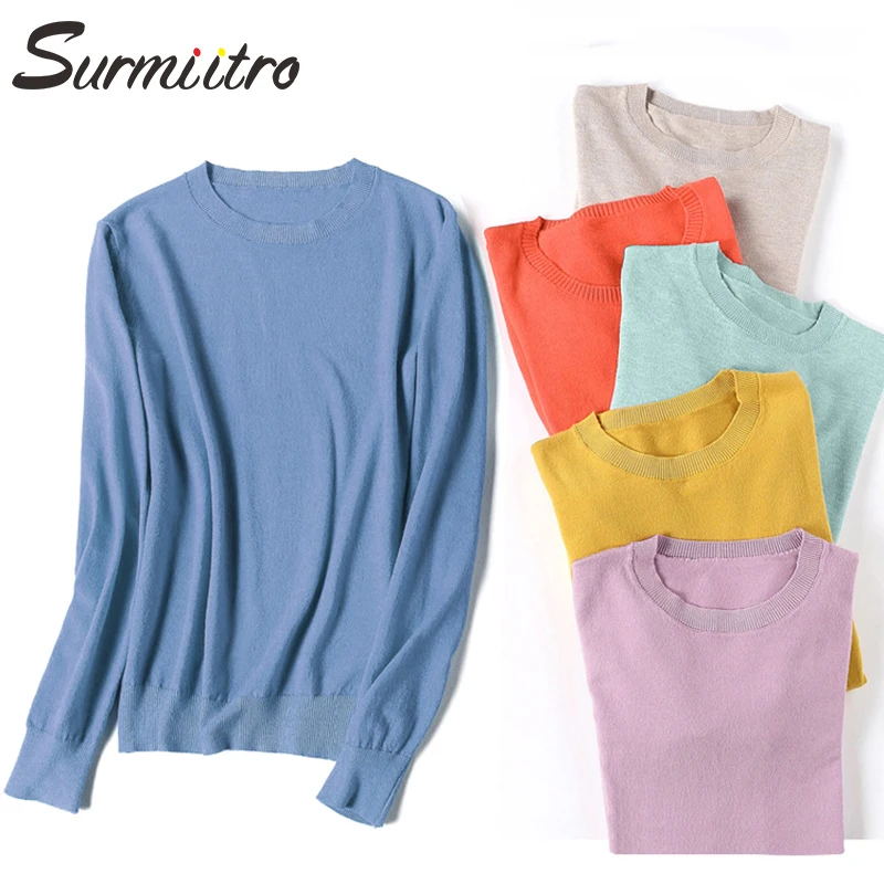 Surmiitro 15 Colors Casual Knitted Autumn Winter Sweater Women Fashion Korean Ladies Solid Tricot Jumper Pullover Female