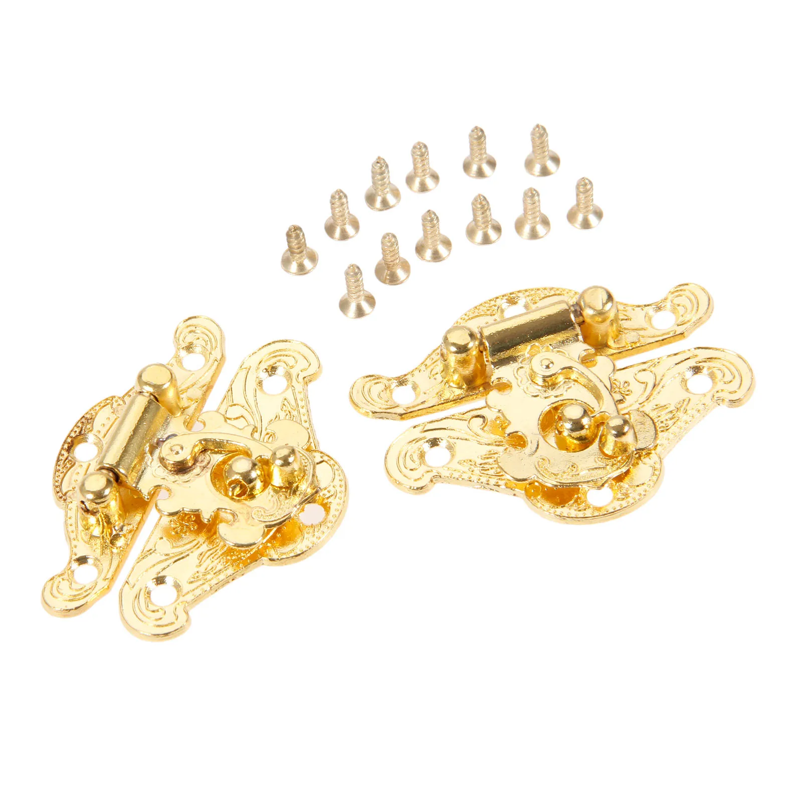 DRELD 2Pcs Antique Gold Box Latch Hasps Lock Catch Latches Furniture Hardware for Jewelry Box Suitcase Buckle Clip Clasp 38*49mm furniture hardware jewelry box hasps decorative latches