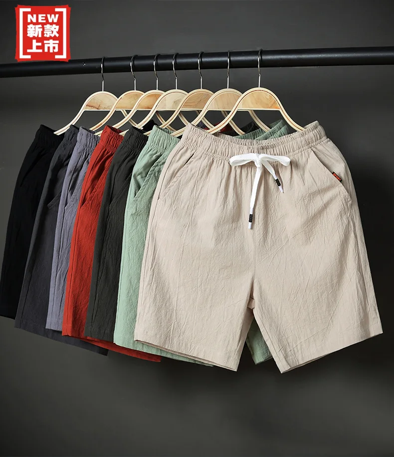 

2019 MEN'S Fifth Pants Summer Loose And Plus-sized Casual Pants Youth Plus-sized Flax Korean-style Straight-Cut Five
