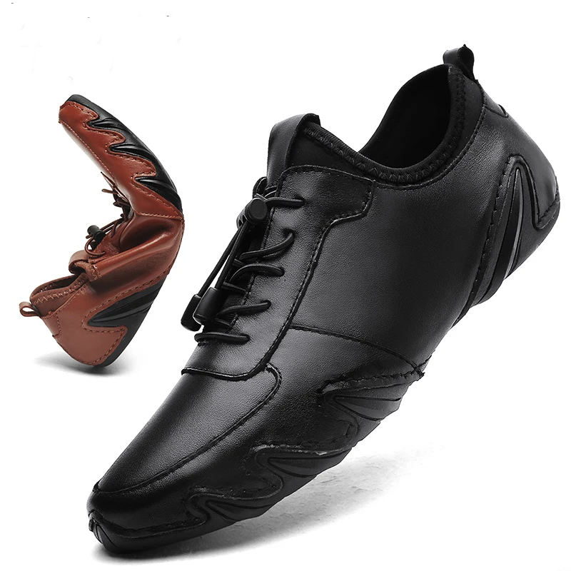 SusuGrace spring leather flat shoes for men casual lace-up sneakers comfortable soft loafers men lightweight zapatos de hombre