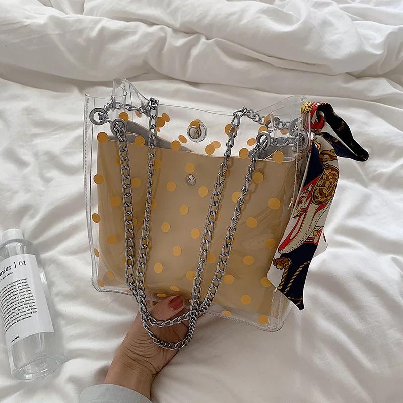 

Summer Transparent Jelly Tote Bag Women 2019 Quality PVC Luxury Handbag Designer Ladies Beach Clear Scarf Composite Shoulder Bag