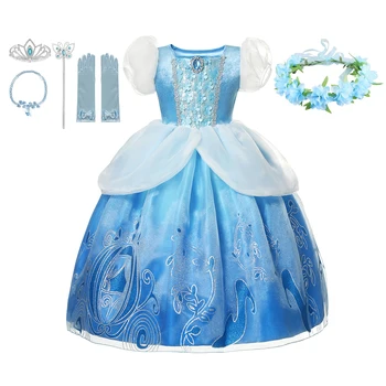 

Cinderella Princess Dress For Girls Christmas Birthday Party Cosplay Ball Gown Puff Sleeve Elegant Kids Costumes Fancy Clothes