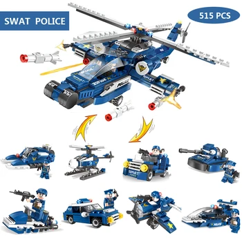 

8 pcs SWAT Police Series Building Blocks Vehicle Helicopter City Police Staction DIY Bricks Compatible with LegoED Block Brick