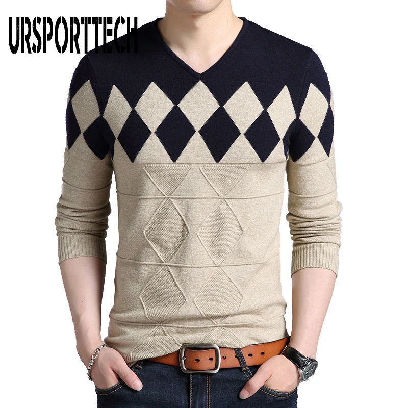 

Cashmere Wool Sweater Men 2020 New Autumn Winter Slim Fit Pullovers Men Argyle Pattern V-Neck Pull Homme Christmas Sweaters