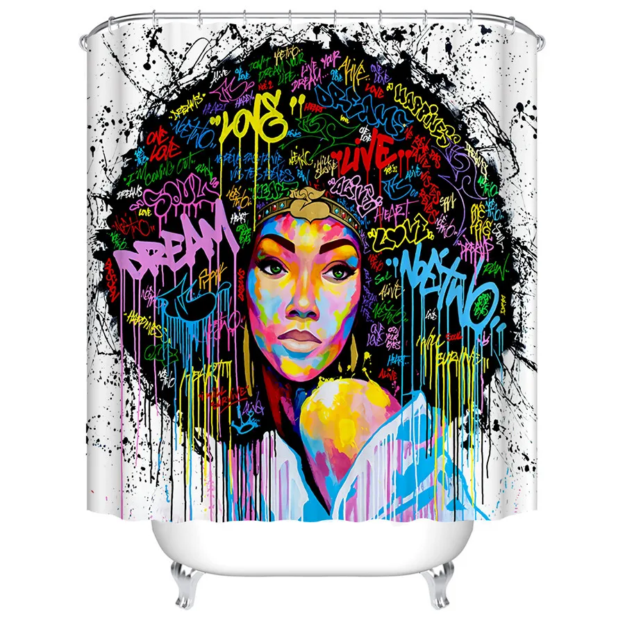 $10.92 Art Design Graffiti Art Hip Hop African Shower Curtain Girls Bathroom Shower Curtain Frabic Waterproof Polyester with Hooks