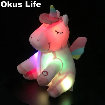 

40cm Creative Luminous Unicorn Stuffed Dolls Kawaii Cushion Pillow Animal Led Light Unicorn Plush Toy Children Christmas Decor