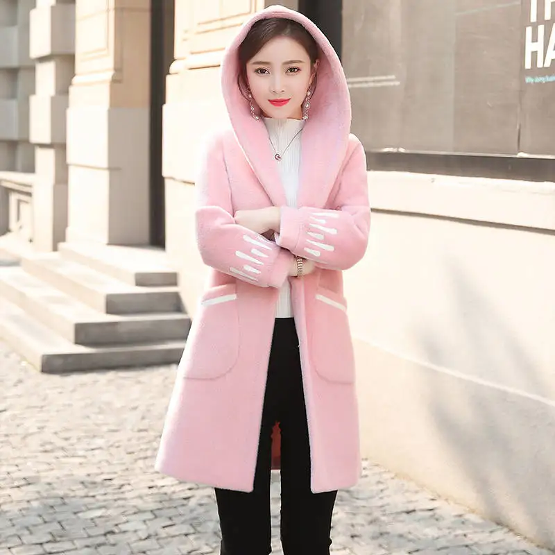 pink Женская Осенняя зимняя норковая шуба с длинным рукавом и капюшоном оверсайз-блейзер верхняя одежда куртка элегантная верхняя одежда свободного размера плюс - Цвет: pink