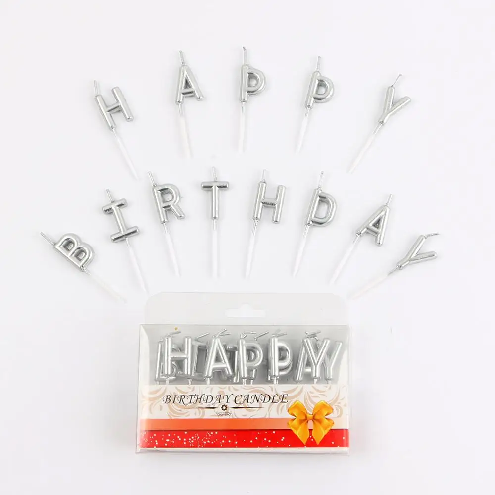 silver Розовые, золотые, серебряные, красные с надписью «Happy Birthday», праздничный торт, праздничные принадлежности для дня рождения, милые свечки на день рождения для кухни, выпечка в подарок - Цвет: silver