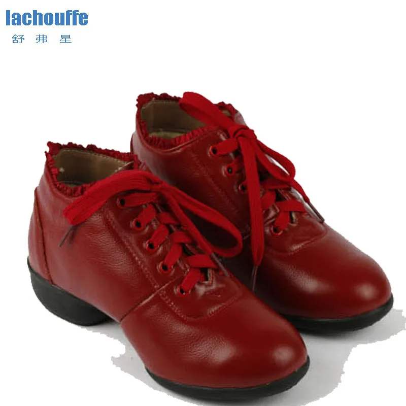 

Ladies Dance Shoes Red Genuine Leather Dancing Shoes For Women TPR sole Modern /Ballroom Winter/Fall sneakers Dance Shoe EU35-41