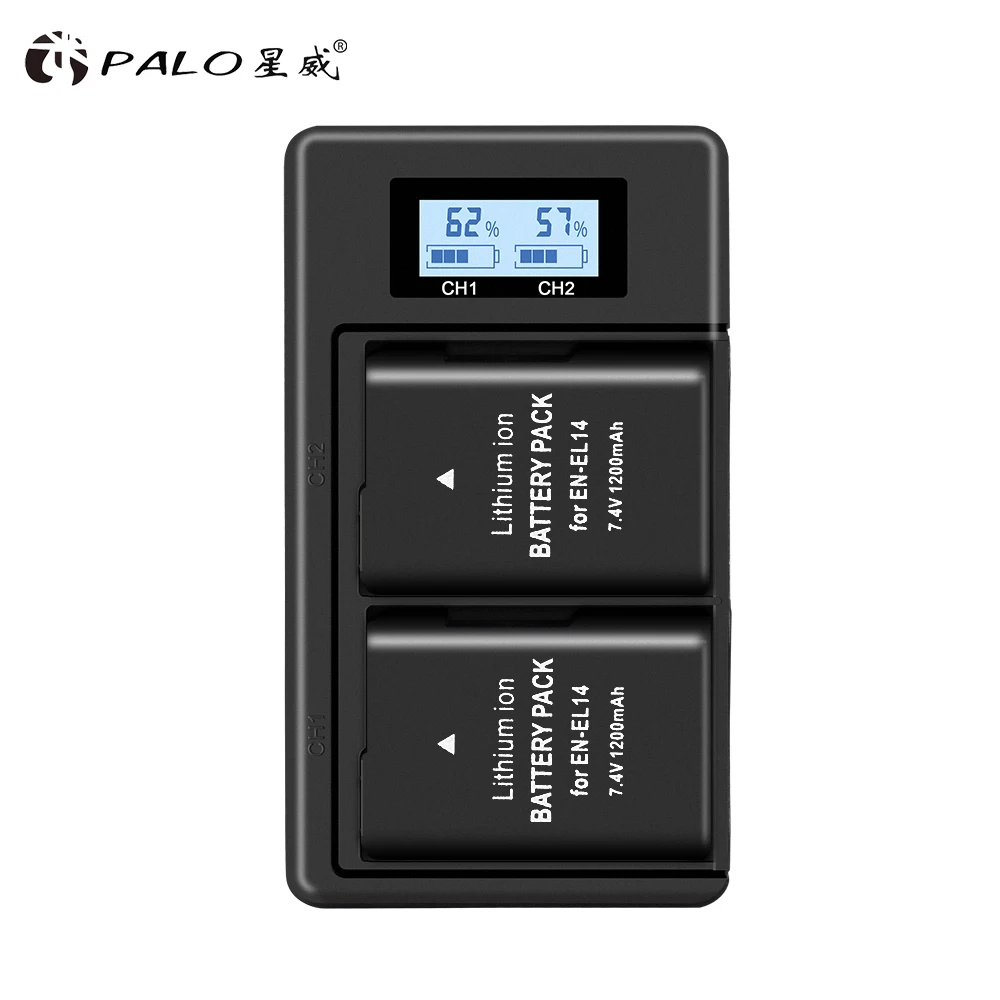 Аккумуляторная батарея PALO 2 шт. 1200 мА/ч ENEL14 + ЖК экран Цифровое зарядное устройство