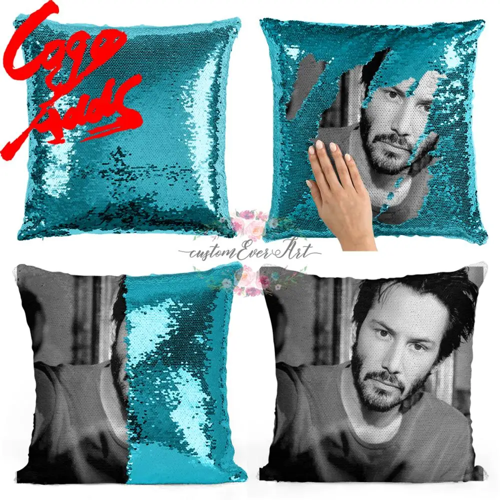 Подушка с блестками Keanu reвс | Наволочка Двухцветная подушка Подарок для нее Него