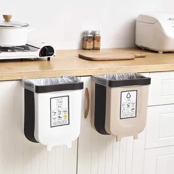 

YIGUISI TikTok Wall Mounted Folding Waste Bin Kitchen Cabinet Door Hanging Trash Bin Garbage Car Trash Can Cleaning Tools
