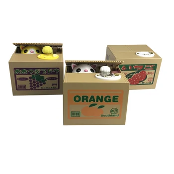 

Cat Fruit Thief Piggy Bank Automatic Stealing Coin Saving Money Boxes Children Electric Sounding Magical Funny Kitty Toys TY0465