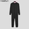 INCERUN Men Pajamas Jumpsuit Homewear Solid Color Long Sleeve Comfortable Button Leisure Sleepwear Men Rompers Nightwear S-5XL ► Photo 3/6