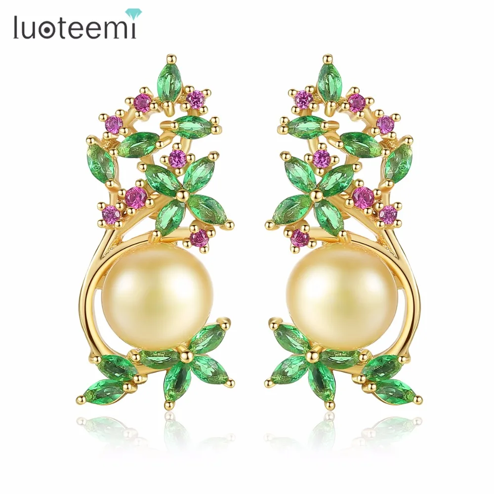 LUOTEEMI серьги гвоздики AAA + Кубического циркония Медь Модные Ювелирные наборы из