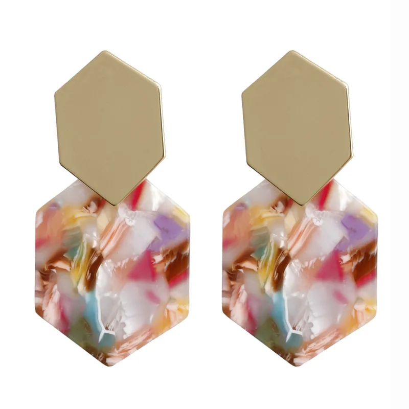 

2019 New Simple Hexagonal Earrings Geometry Acrylic Hanging Acetic Acid Plate Long Earrings Women Fashion Jewelry