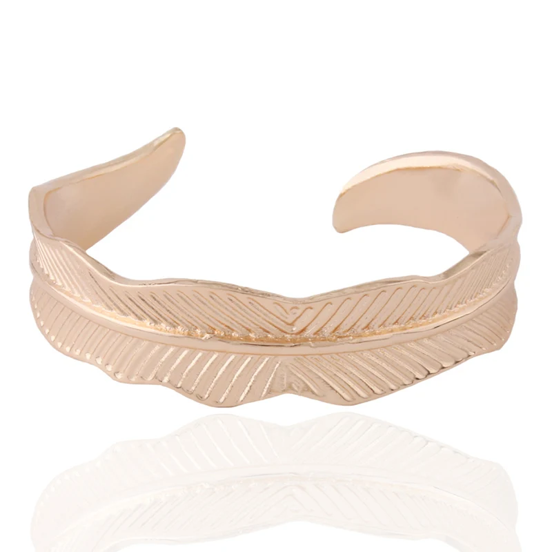 gold NeeFu WoFu Big leaves Bracelets Open silver Bracelet wire bangles for women Fashion luxury Jewelry collection - Окраска металла: gold