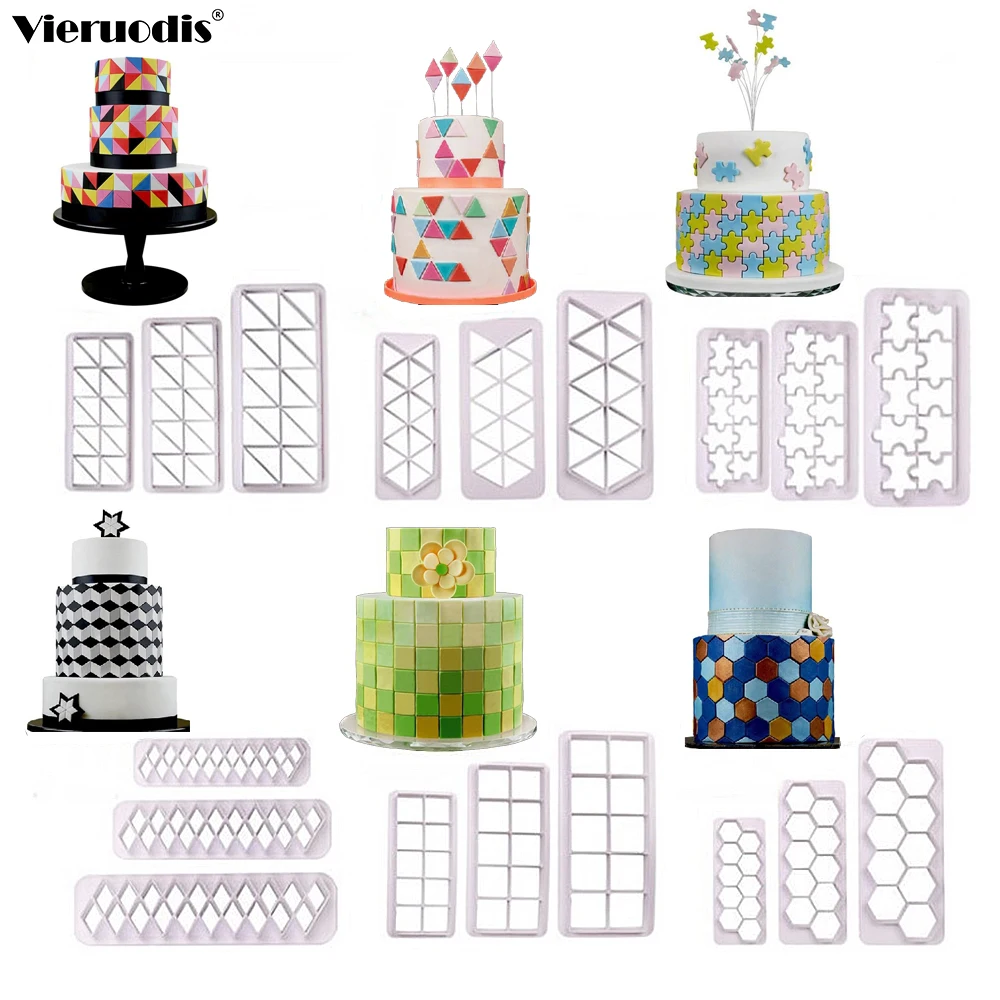 

3pcs Square Geometric Cutters Fondant Cookie Cutter Geometry Cake Mold Fondant Mold Cake Decorating Tools Baking 7 Designs