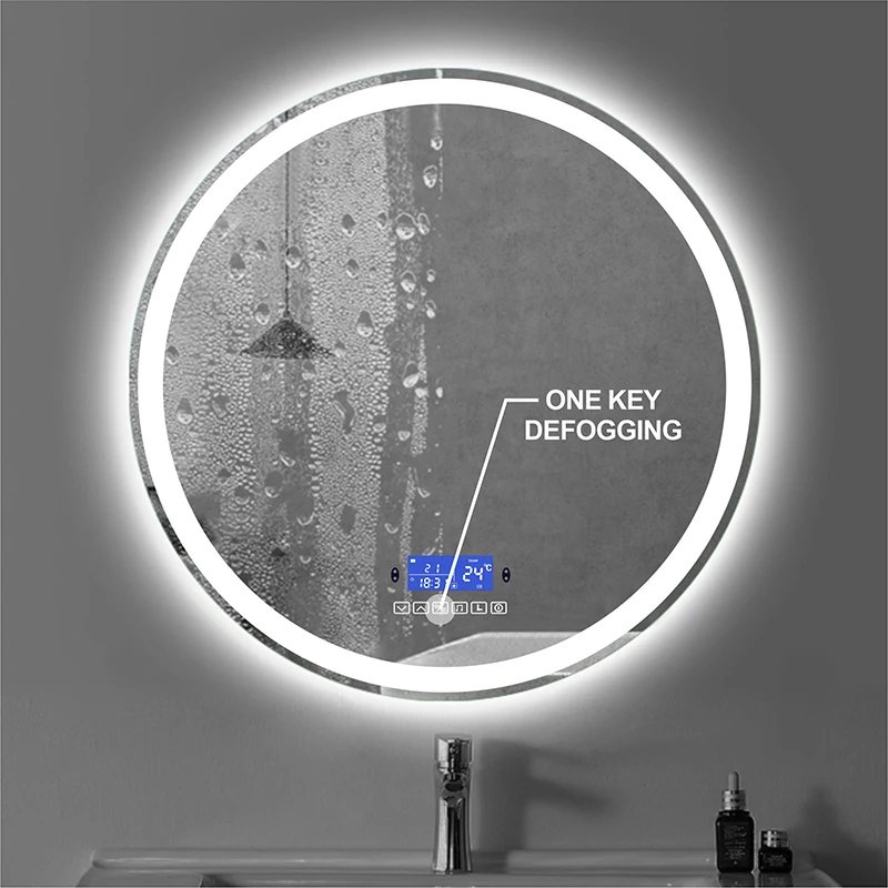 Round LED Smart Wall Mounted Bathroom Mirror With Body Induction Anti-Fog Bluetooth Function Bath Makeup Vanity Mirror