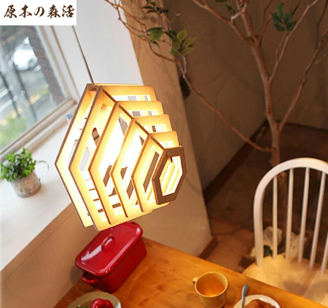 

Korean Simple Chinese Wooden Pendant Lamp Modern Fashion Coffee Hall Chandelier Lighting Romantic Pastoral Living Room