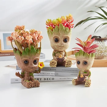 

Home Decor Accessories Baby Groot Pen Holder Plants Flower Pot Cute Tree Figurines Miniature Model Desktop Decoration Ornamens