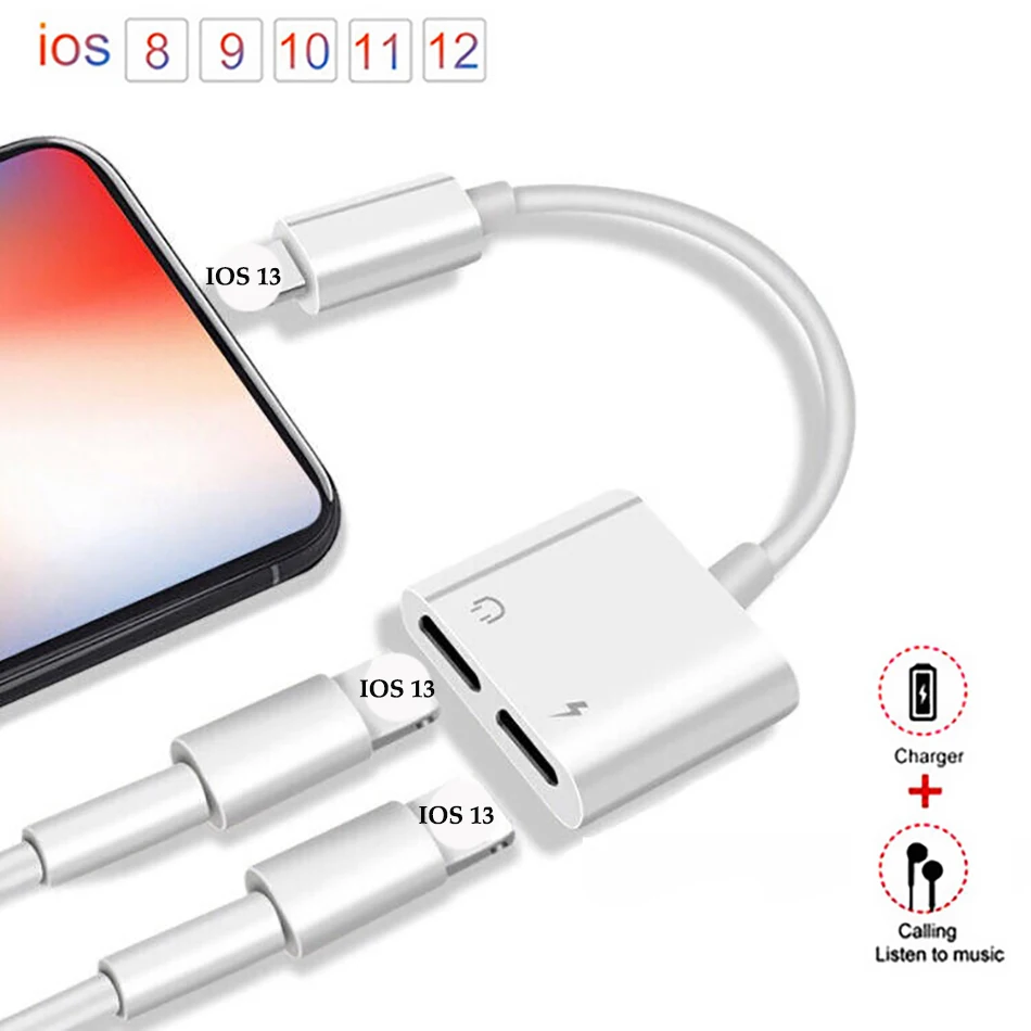 Double Lighting Jack Новая горячая распродажа IOS 13 3,5 мм 2 в 1 аудио наушники зарядка двойной адаптер для iPhone X XR XS MAX 11 7 8 Plus Aux кабель Jack адаптер - Цвет: Double Lighting Jack