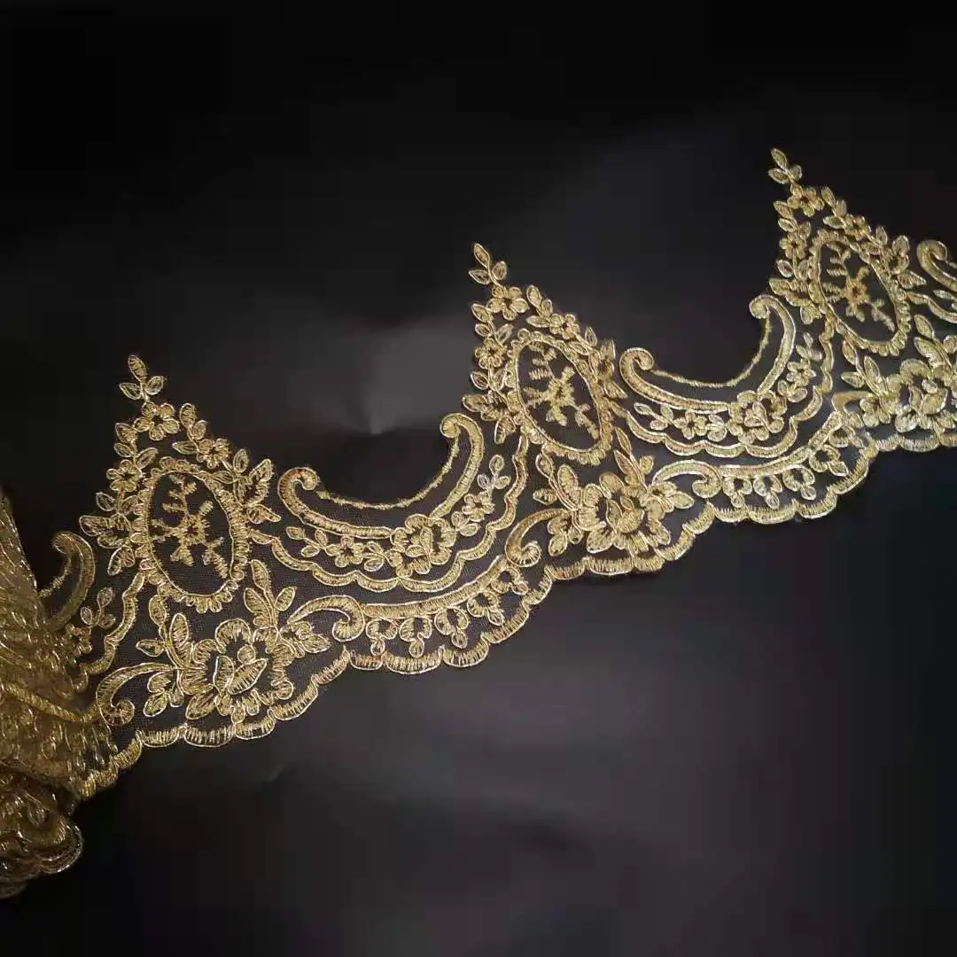 1Yard Gold Cording Fabric Flower Venise Venice Mesh Lace Trim Applique Sewing Craft For Bride Wedding Dresses 16cm