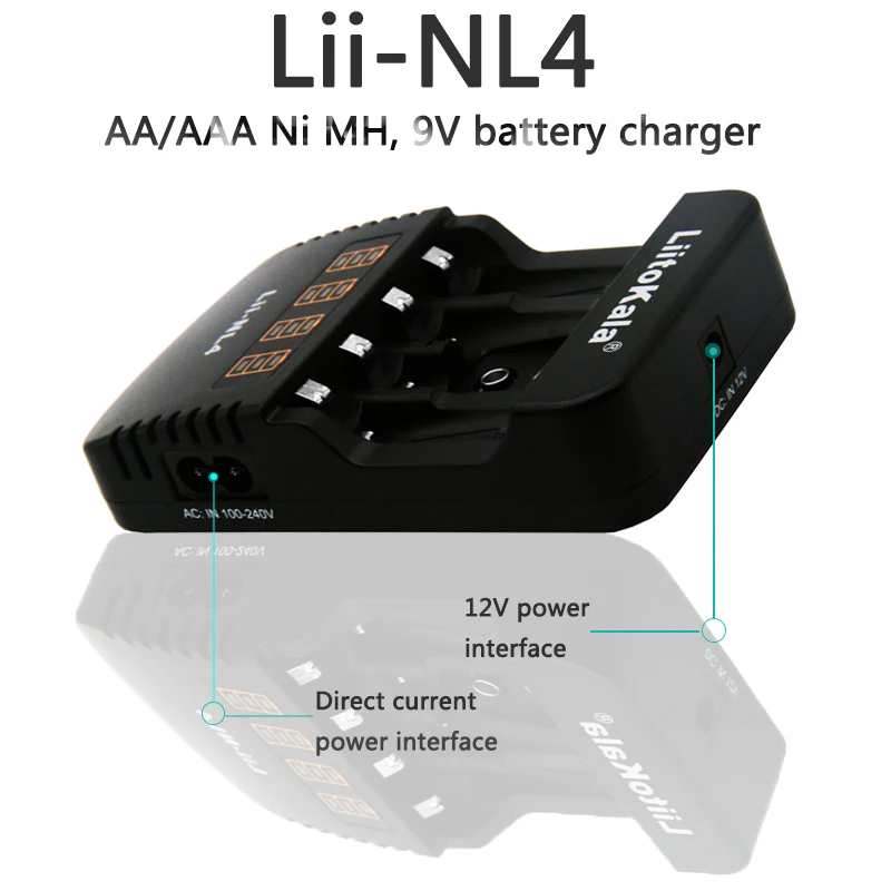 LiitoKala Lii-NL4 AA AAA 9 в Ni-MH Ni-Cd зарядное устройство США/ЕС разъем порт зарядки DC12V/1A специально разработанный