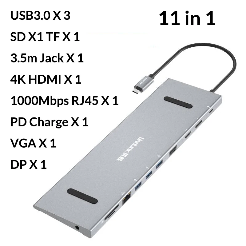 11 in 1 Unnlink USB C концентратор Тип C концентратор HDMI 3,5 мм аудио RJ45 Thunderbolt 3 док-станция адаптер для MacBook Pro Galaxy S9 S10 P20 P30 Dex - Цвет: 11 in 1