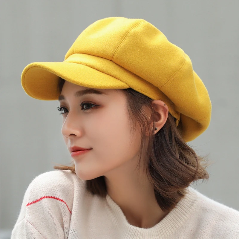 

Autumn and winter woolen octagonal cap ladies beret solid color beret cap beret women beret female female beret winter hats
