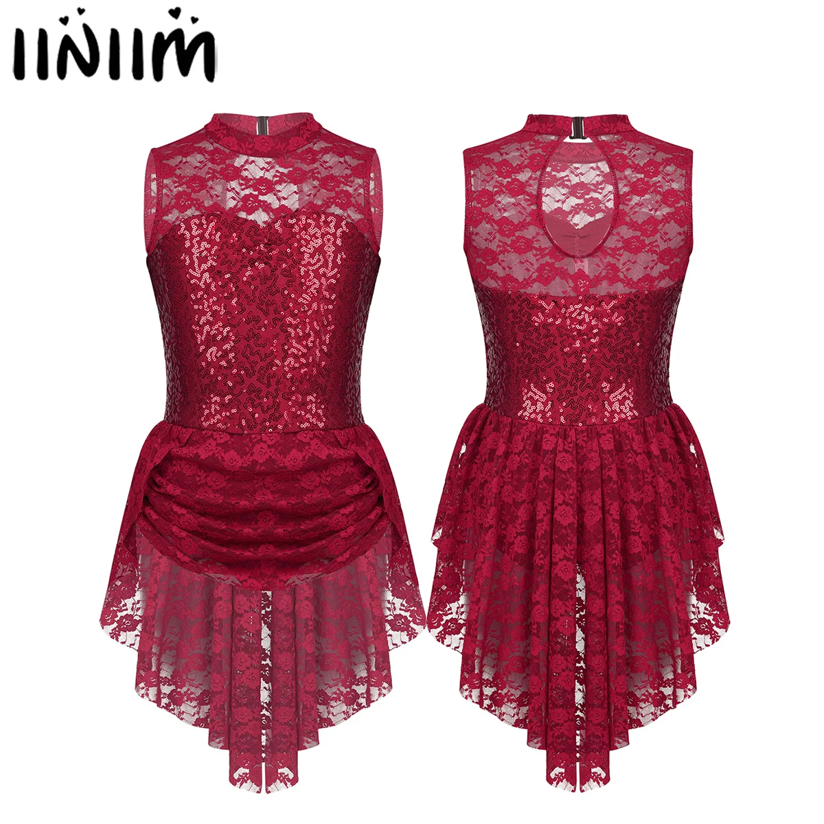 Детское платье для катания на коньках девочек цветочное кружевное с блестками и