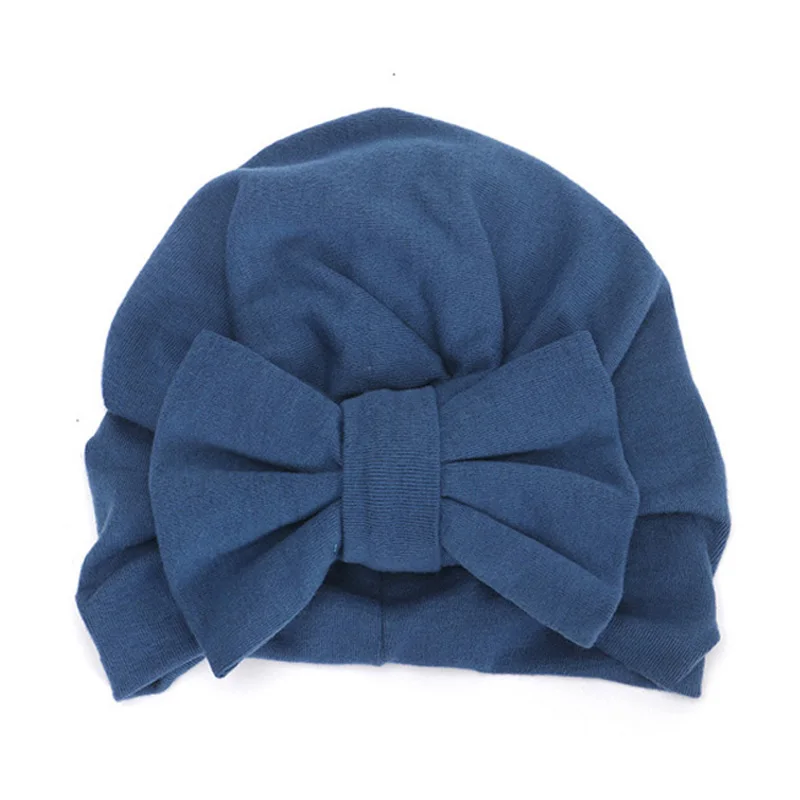 Navy baby hat Новая зимняя детская шапка для девочек с большим бантом, Осенняя детская шапка-тюрбан, реквизит для фотосессии, Младенческая шапочка, шапка для маленьких девочек, аксессуары, 12 цветов - Цвет: Navy baby hat