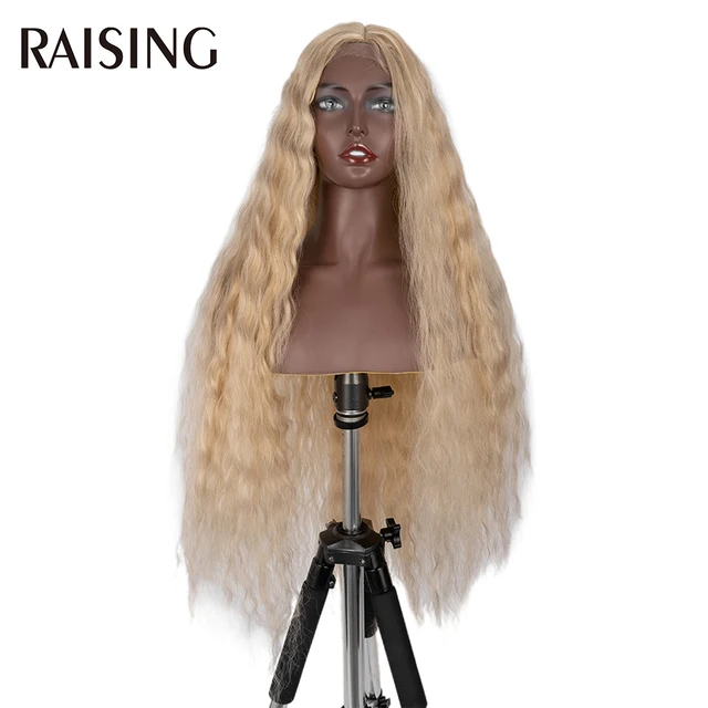 Raising Wholesale Deep Wave Lace Wig Synthetic Curly Hair Scalp Wigs For Black Women Ombre Cheap Long Hair Wigs Pre-plucked 40in C86D