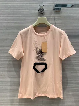 

2019 Autumn and Winter New Temperament Fashion Wild Abstract Embroidered Beaded Half-sleeve T-shirt 3 Colors Available