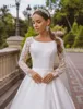 Smileven Satin Princess Wedding DressesLong Sleeve A Line Lace Bride Dress Robe De Mariage Boho Style Custom Made ► Photo 2/6