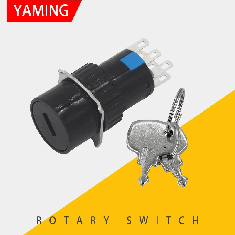 

16mm Rotary Switch With Key Knob Two/Three Position 3/6 Pins Rotating Latching Lock Type Round Mini Button 1NO1NC 2NO2NC