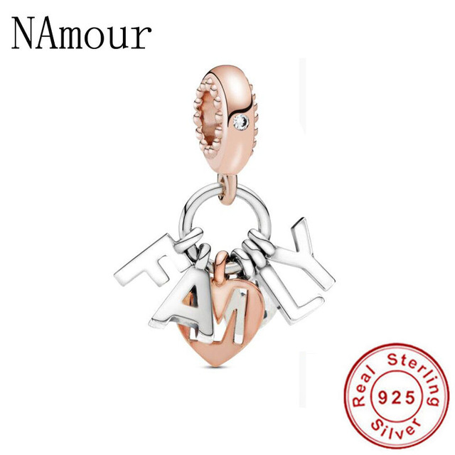 925 Sterling Silver Beads Charm Rose Gold Mother Son Family Tree  Charms Fit Original Pandora Bracelets Women Jewelry