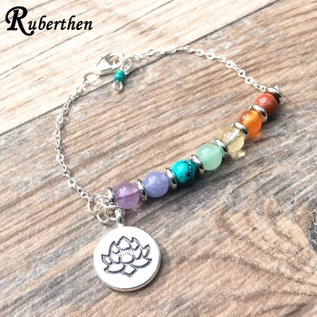 

Ruberthen New Design Lotus Charm 7 Chakra Bracelet Natural Crystals Healing Bracelet For Women Best Gift for Her